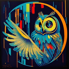 owl  Colorful Hand-Drawn Oil Painting Generative AI