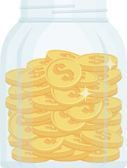 Cartoon object money rich golden coin glass bottle