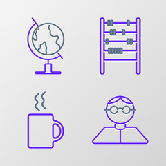 Set line Student, Coffee cup, Abacus and Earth globe icon. Vector