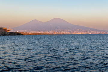 Fototapeta na wymiar Gulf of Naples with Vesuvius volcano in the background.