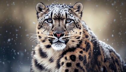 Majestic Snow Leopard: A Wild Big Cat on the Hunt in Wild Nature's Winter Wonderland. Generative AI