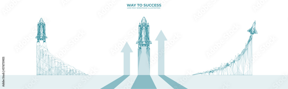 Aufkleber Set of concepts with rocket or space shuttle. Futuristic vector icons. Polygon and line. Technology vector illustration isolated on white background. Rapid growth or business concept.