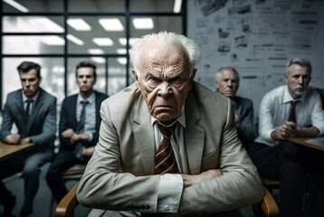 young angry or very bad tempered old man in a suit, boss or employee, anger or annoyance. Generative AI - obrazy, fototapety, plakaty