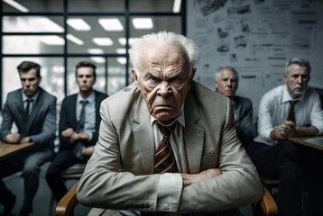 Fotobehang young angry or very bad tempered old man in a suit, boss or employee, anger or annoyance. Generative AI © wetzkaz