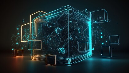 technology virtual reality blockchain neon data stream background created with generative ai technology

