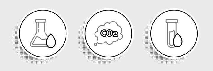 Set line Oil petrol test tube,  and CO2 emissions in cloud icon. Vector