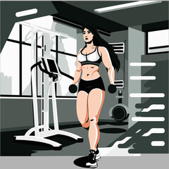 Fototapeta na wymiar Art & Illustrat Vector illustration of a couple in the gym. A man and a woman are engaged in fitness.ion