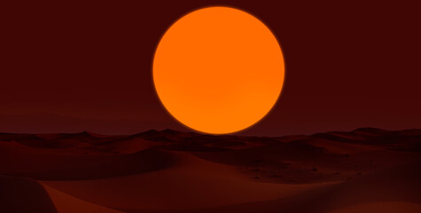 Sand dunes in the Sahara Desert, Merzouga, Morocco - Orange dunes in the desert of Morocco - Sahara desert, Morocco