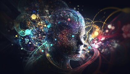 technology cyborg brain virtual reality blockchain data stream background created with generative ai technology
