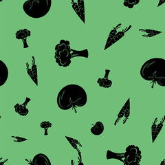 Black and Green Vegetable Seamless Pattern