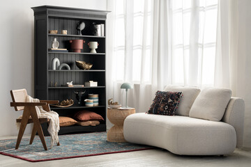 Elegant sofa in eclectic style living room - 576755283
