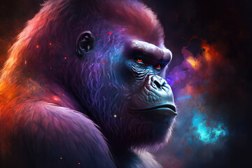 Gorilla on Space Nebula Wallpaper