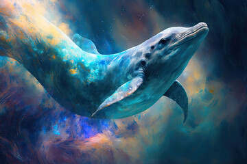 Dolphin on Space Nebula Wallpaper