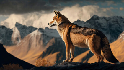Himalayan Wolf in Golden Hour - Majestic Mountain View