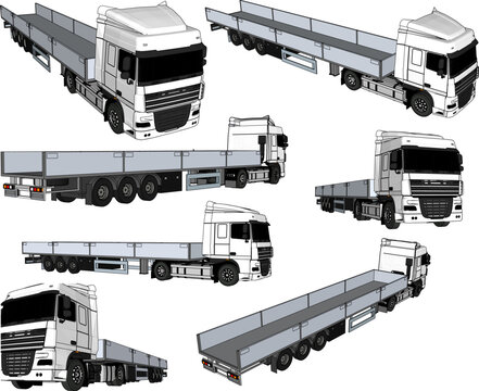 Long trailer truck illustration vector sketch for industry
