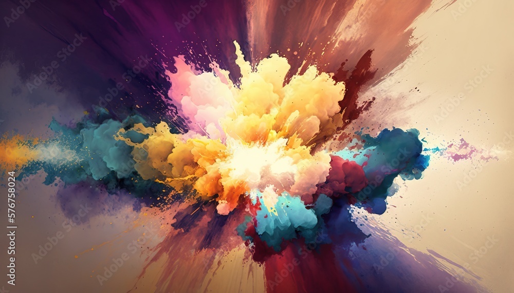 Wall mural abstract watercolor explosion, vibrant colour background wallpaper created with generative ai technology