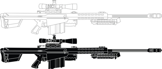 the Barret M82 vector illustration with outline and silhouette.
