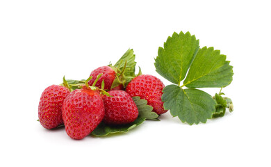 Ripe strawberry with leaves.