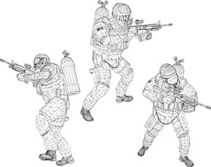 Sketch vector illustration of us army carrying guns