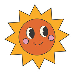Groovy 70s sun sticker. Y2k groovy cartoon style. 70s-80s retro vibes.