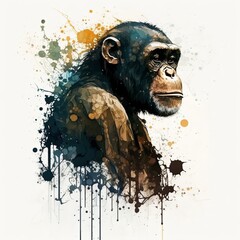 Portrait of a monkey isolated on white background. Generative AI.