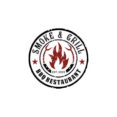 Barbecue Smok And Grill Restaurant Logo Design