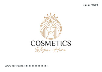 Beautiful Queen Logo Design Inspiration. Vector Illustration of Empress With Beautiful, Aesthetic Long Hair and Crown. Modern Icon Design Vector Template with Line Style