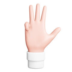 Four Number gesture hand 3D icon in front view - White sticker style