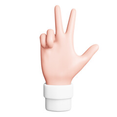 Three Number gesture hand 3D icon in front view - White sticker style