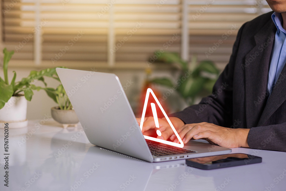 Fototapete System hacked alert after cyber attack on computer network. compromised information concept. internet virus cyber security and cybercrime. hackers to steal the information is a cybercriminal