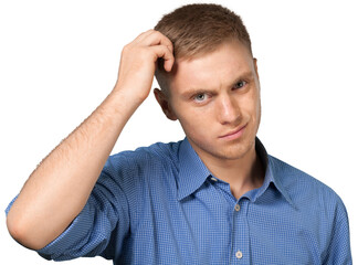 Fototapeta premium Portrait of a Man Scratching his Head