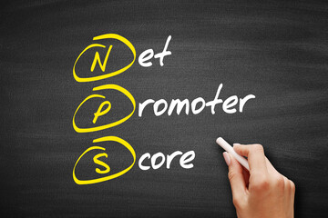 NPS - Net Promoter Score acronym, business concept on blackboard