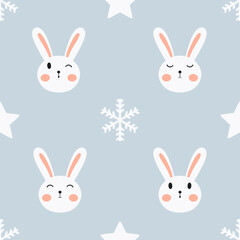 seamless pattern rabbits with stars and snow