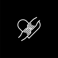  Shape of Heart and Hand Outline Icon  isolated on black background. 