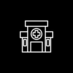 Hospital icon isolated on black background. 