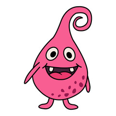 Pink Cartoon Monster. Vector Illustration of a Funny Monster on a White Background