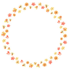 Watercolor tiny details delicate colors round wreath. Hand painted abstract flowers