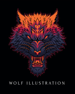 Angry wolf head vector design illustration