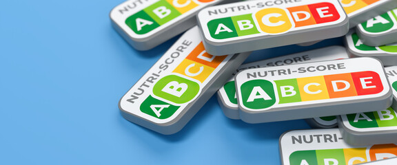 A heap of Labels A B C and D of the nutrition labelling system Nutri-Score being used in most of...