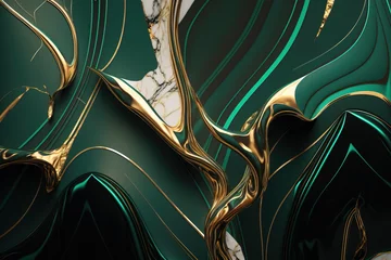 Poster marble background of emerald green color with gold trim or gold threads, decorative background for elegance and luxury design created with Generative AI technology © Fernando Cortés