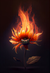 Fire flower on a dark background. AI generated