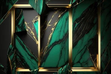 Poster marble background of emerald green color with gold trim or gold threads, decorative background for elegance and luxury design created with Generative AI technology © Fernando Cortés