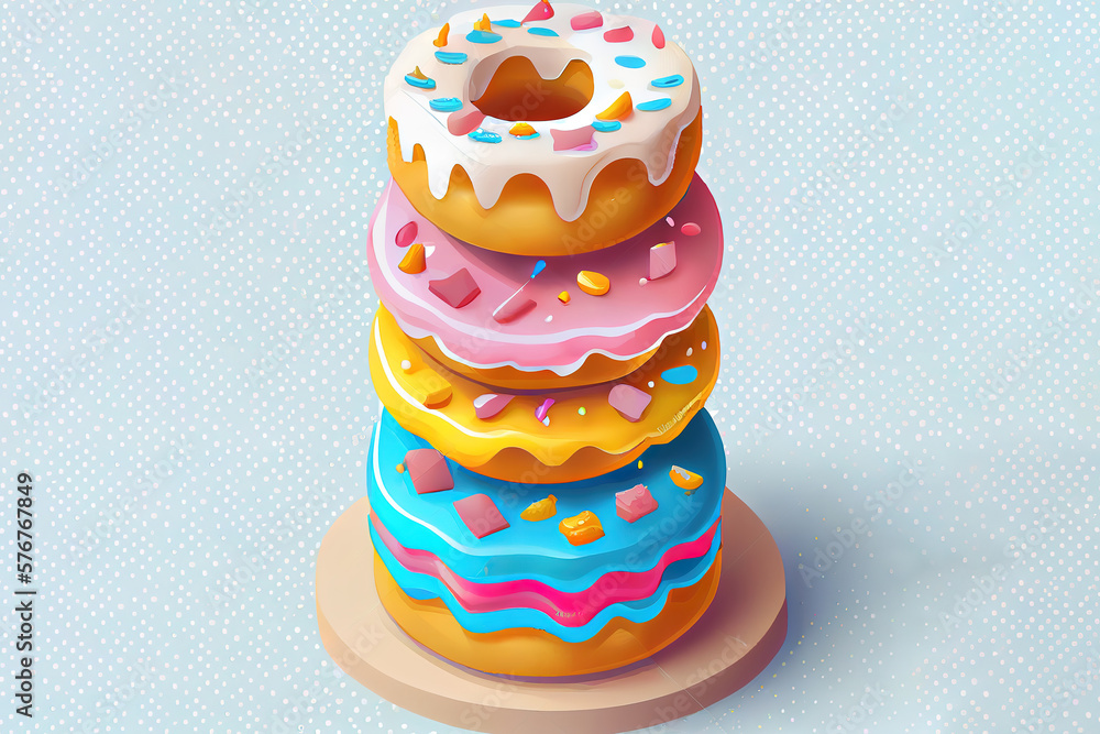 Aufkleber stack of donut isometric icons with blue. generative ai