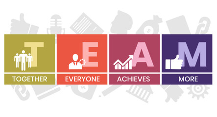 Team - Together Everyone Achieves More acronym, business concept. word lettering typography design illustration with line icons and ornaments. Internet web site promotion concept vector layout.
