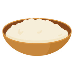 Vector cartoon image of pottery with flour. A plate of rice, dough.  The concept of cooking and delicious food. An element for your design