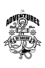 Original vector illustration in vintage style. Bright anchor, with rope and ribbon for lettering. T-shirt design, design element.