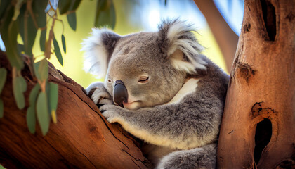 Obraz premium A koala resting on a eucalyptus tree generative AI