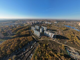 Lobnya City urban area in the city of Lobnya at dawn from a drone panorama