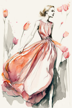 Mannequin With A Long Dress Fashion Sketch Stock Illustration  Download  Image Now  Fashion Sketch Dress  iStock