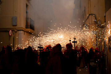 Correfoc  typical catalan tradition celebration. Spain. Vilanova i la Geltru